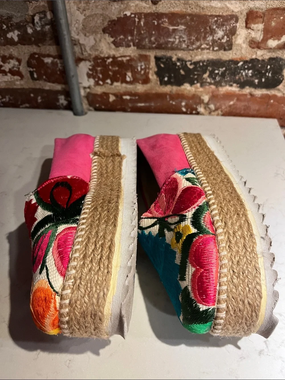 Lola Frish Floral Embroidered Platform Espadrille Slip On Size 23.5 or US 6.5
